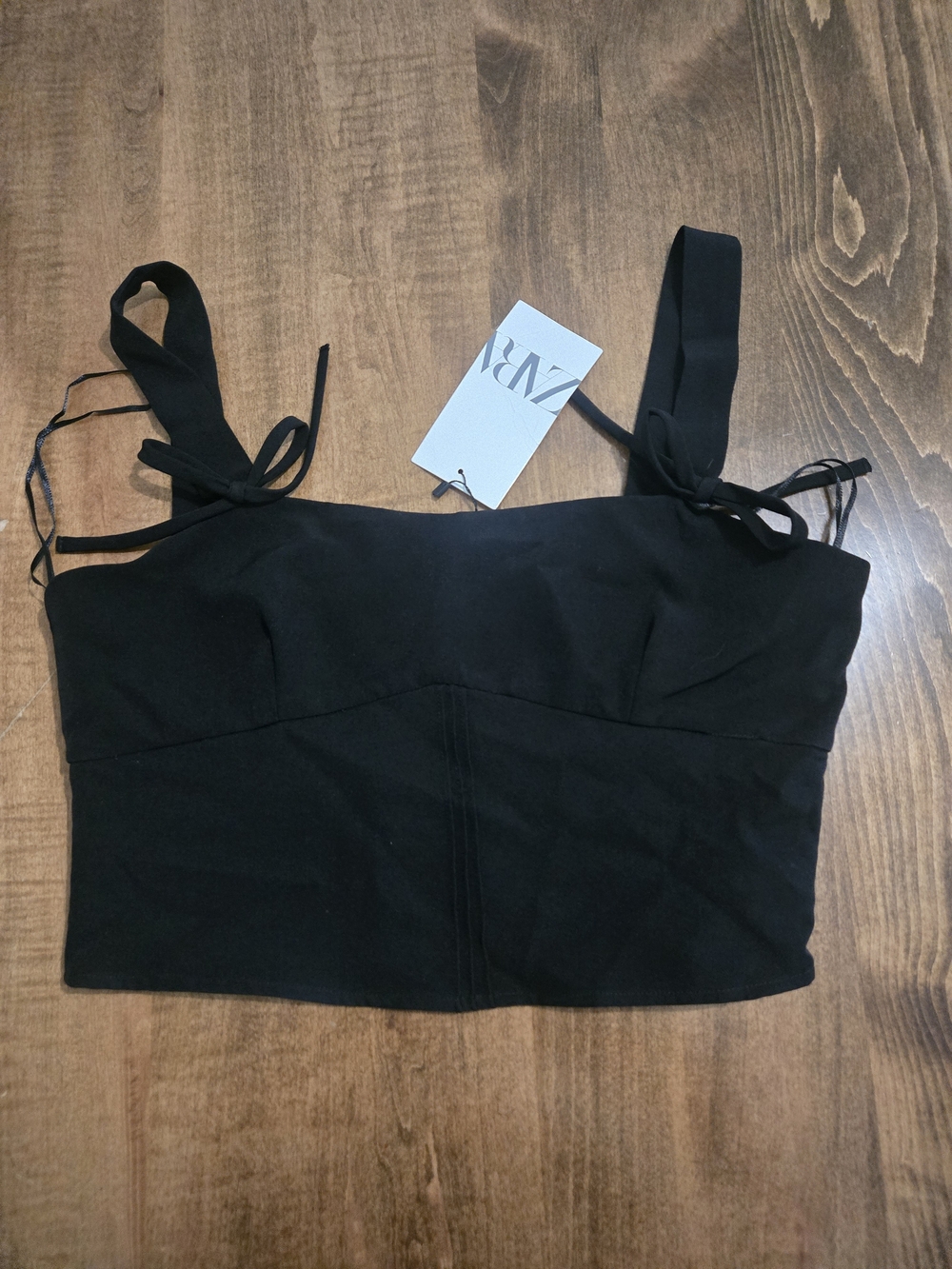 Zara Black Tie-Strap Cropped Bustier Top
